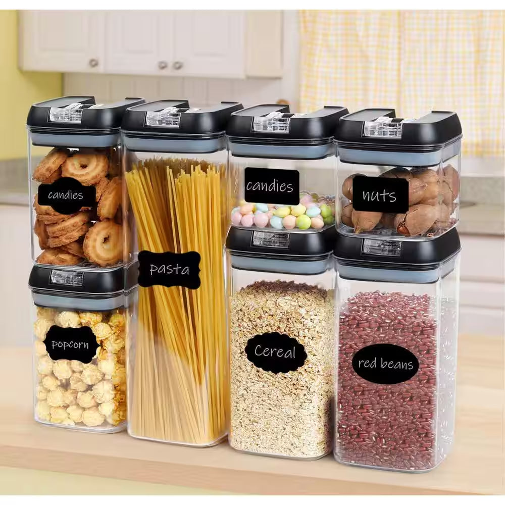 7-Piece Plastic Stackable Airtight Food Storage Container Set - Black