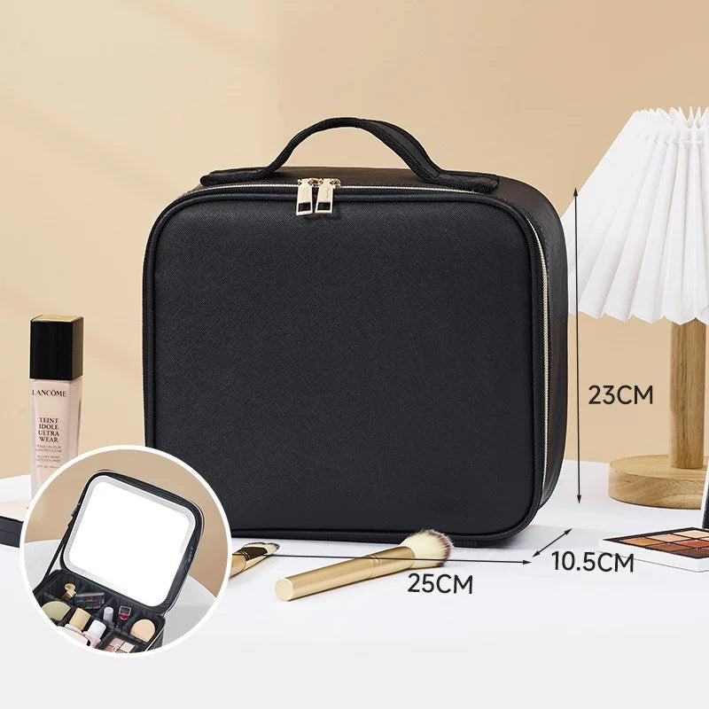 Smart LED Cosmetic Case with Mirror Travel Makeup Bag Large Capacity Female Beautician Skincare Product Makeup Case for Women