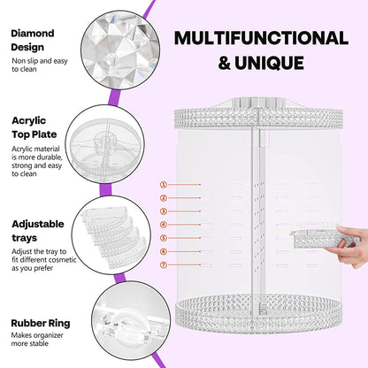 360 Degree Rotating Makeup Organizer, Extra Large Capacity Perfume Organizer, Removable DIY 7 Layers Make up Organizer for Vanity, Cosmetic Display Case Organizador De Maquillaje (Clear)