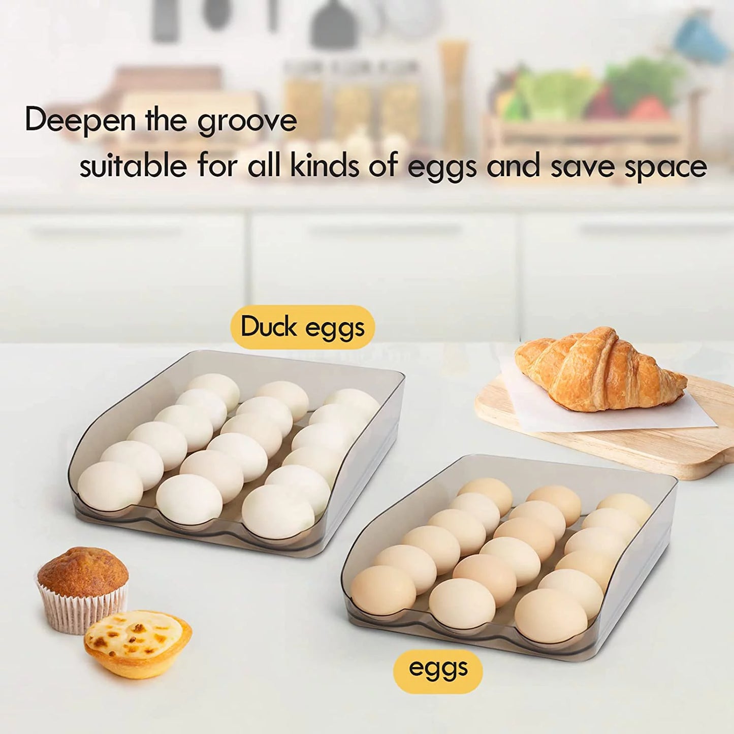 Large Capacity Auto Rolling Egg Holder for Refrigerator, Egg Fresh Storage Box for Fridge, Egg Storage Container Organizer Bin, Crystal Gray Plastic Storage Container (1 Layer)